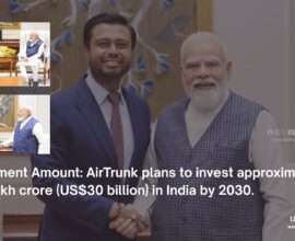 Prime Minister Narendra Modi meeting with AirTrunk Founder and CEO Robin Khuda to discuss the ₹3 lakh crore digital infrastructure investment plan.